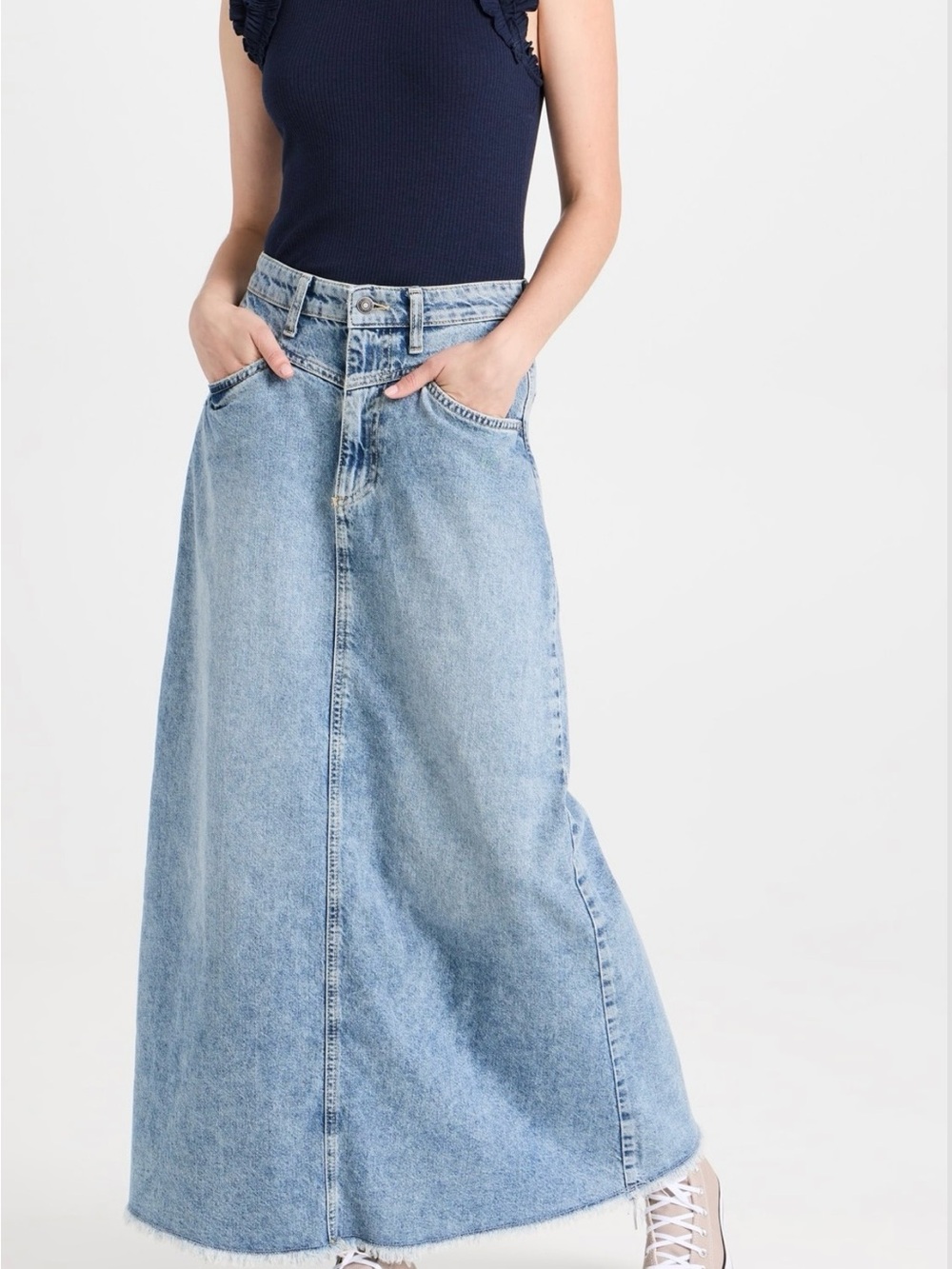 We The Free Light Blue Denim Maxi Skirt